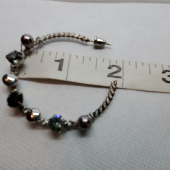 E0223 Silver Coiled Crystal Accent Open Back Hoops - Picture 2 of 8